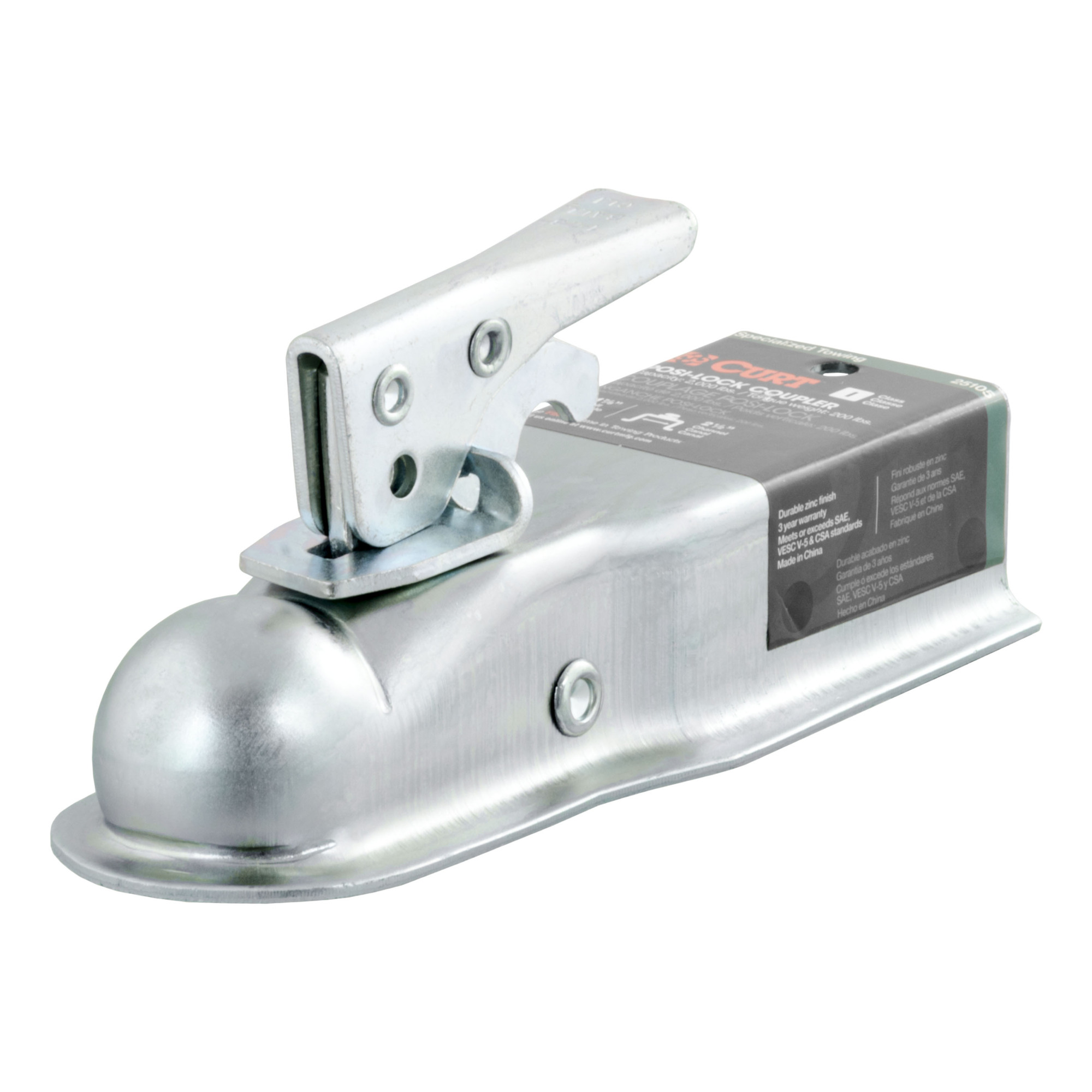 Curt Manufacturing Straight-Tongue Coupler with Posi-Lock, Steel, 2.5in. Channel 2,000lb. Max. Capacity, Model# 25105